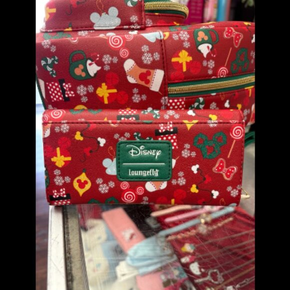 Loungefly Mickey Mouse All Over Christmas Print Mini Backpack W/Wallet NEW - Picture 6 of 7